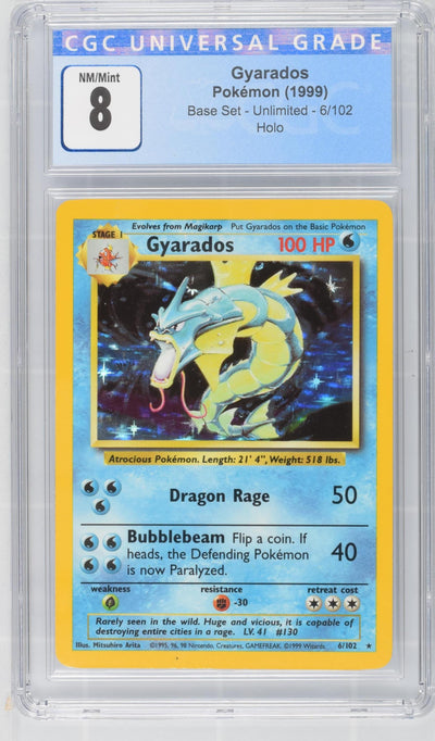 1999 Pokemon #6/102 Gyarados Base Set - Unlimited CGC 8