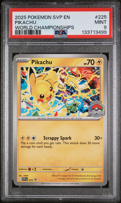 2025 Pokemon Scarlet and Violet Black Star Promo World Championships Pikachu #225 PSA 9