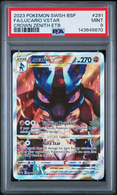 2023 Pokemon Sword and Shield Black Star Promo Crown Zenith Elite Trainer Box Lucario Vstar #SWSH291 PSA 9