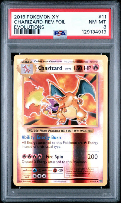 2016 Pokemon XY Evolutions Reverse Holo Charizard #11 PSA 8