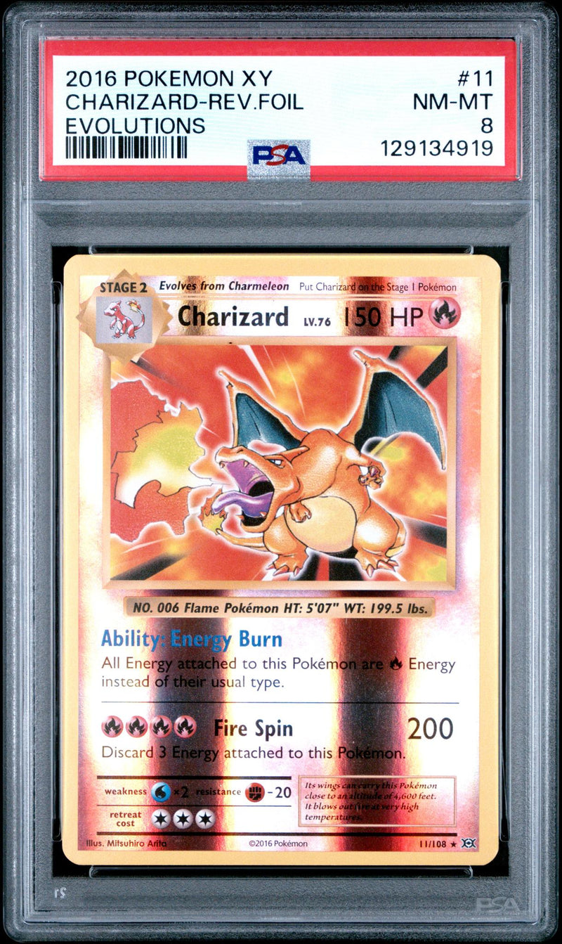 2016 Pokemon XY Evolutions Reverse Holo Charizard #11 PSA 8