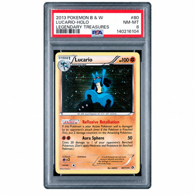 2013 Pokemon Black and White Legendary Treasures Holo Lucario #80 PSA 8