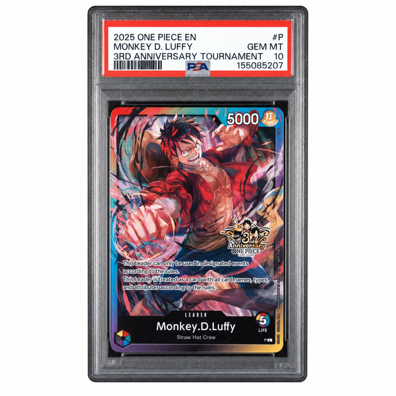 2025 One Piece Tournament Promo 3rd Anniversary 3 Brothers Pack Leader Monkey D. Luffy #P PSA 10