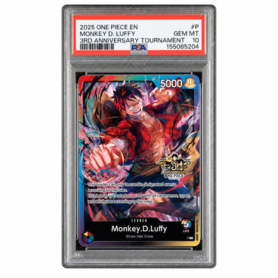 2025 One Piece Tournament Promo 3rd Anniversary 3 Brothers Pack Leader Monkey D. Luffy #P PSA 10
