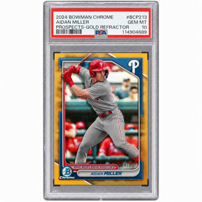 2024 Chrome Prospects Gold Refractors Aidan Miller #BCP213 /50 PSA 10