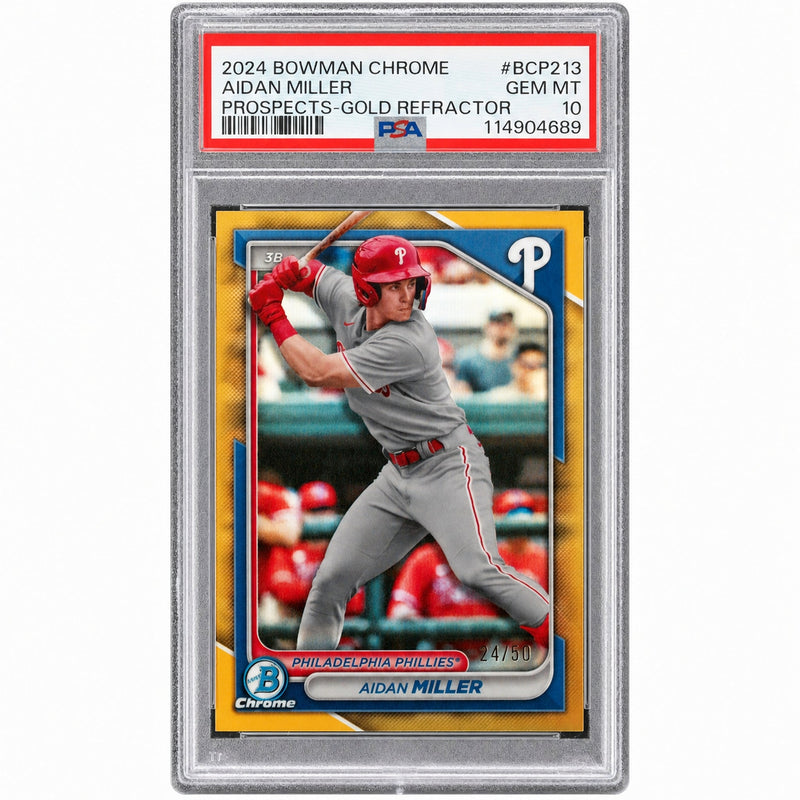 2024 Chrome Prospects Gold Refractors Aidan Miller #BCP213 /50 PSA 10