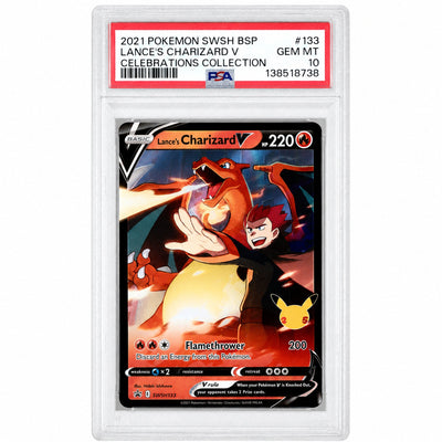 2021 Pokemon Sword and Shield Black Star Promo Celebrations Collection Lance's Charizard V #SWSH133 PSA 10