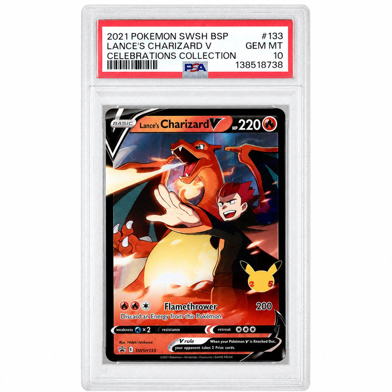 2021 Pokemon Sword and Shield Black Star Promo Celebrations Collection Lance's Charizard V #SWSH133 PSA 10
