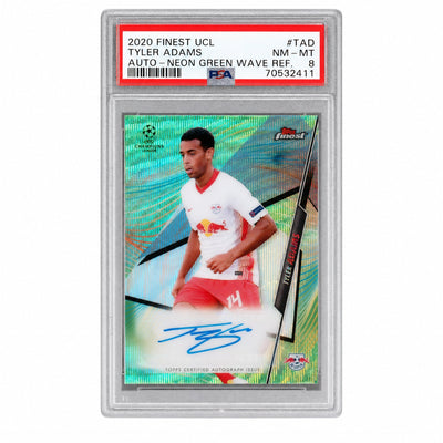 2020 Topps Finest UEFA Champions League Autographs Neon Green Wave Refractor Tyler Adams #TAD PSA 8