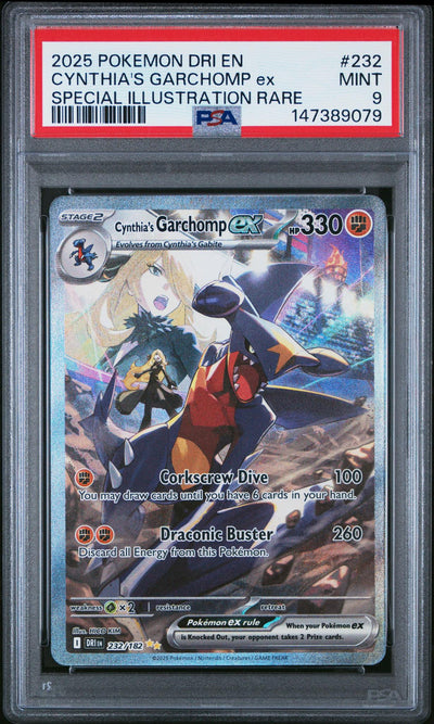 2025 Pokemon Scarlet and Violet Destined Rivals Special Illustration Rare Cynthia's Garchomp Ex #232 PSA 9