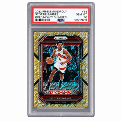 2022 Panini Prizm Monopoly Gold Money Shimmer Scottie Barnes #84 /500 PSA 10