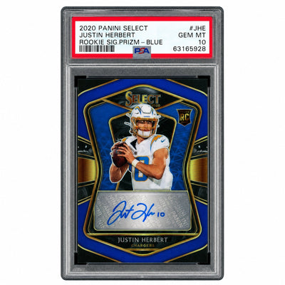 2020 Panini Select Rookie Signature Prizm Blue Justin Herbert #4 /35 PSA 10
