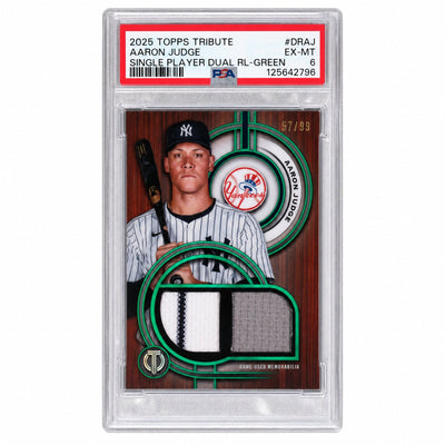 2025 Topps Tribute Single-Player Dual Relics Green Aaron Judge #DRAJ /99 PSA 6