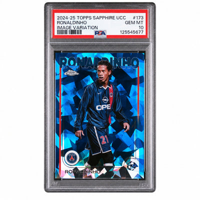 2024 Topps Chrome Sapphire Edition UEFA Club Competitions Image Variation Ronaldinho #173 PSA 10