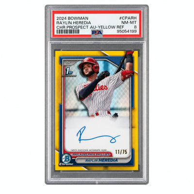 2024 Bowman Chrome Prospect Autographs Chrome Prospect Au-Yellow Raylin Heredia #CPARH /75 PSA 8