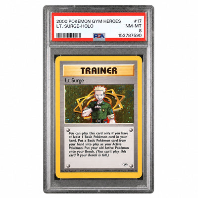 2000 Gym Heroes - Unlimited English Holo Lt. Surge #17 PSA 8