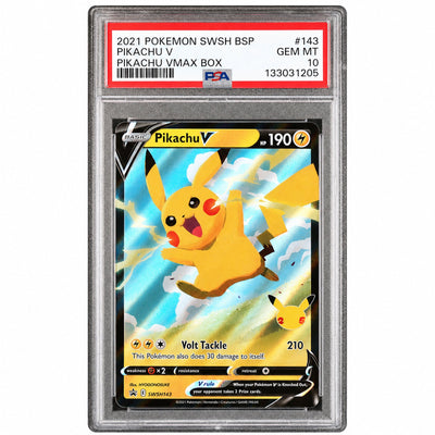 2021 Pokemon Sword and Shield Black Star Promo Pikachu Vmax Box Pikachu V #SWSH143 PSA 10