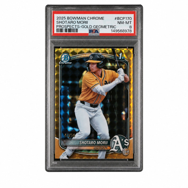 2025 Chrome Prospects Gold Geometric Refractors Shotaro Morii #BCP170 /50 PSA 8