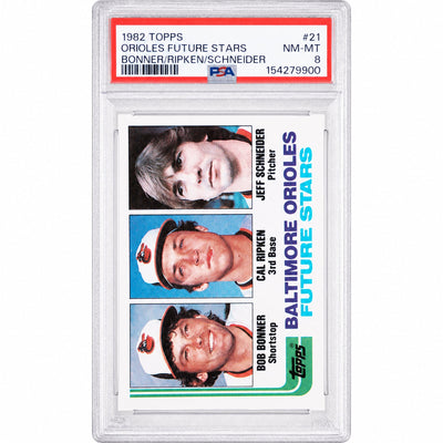 1982 Topps Orioles Future Stars Bob Bonner/Cal Ripken Jr./Jeff Schneider #21 PSA 8