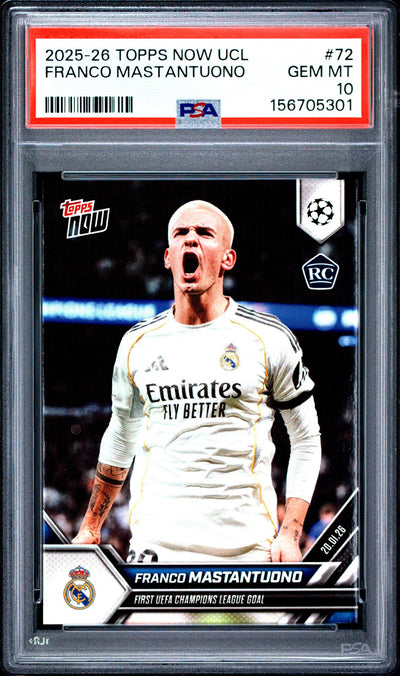 2025 Topps Now UEFA Champions League Franco Mastantuono #72 PSA 10