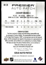 2024 Upper Deck Premier AR-ZB Zachary Bolduc Rookie Auto Patch Rookie /265 Blues