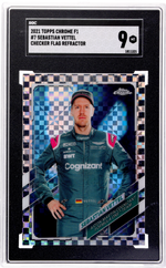 2021 Topps Chrome F1 Checker Flag Sebastian Vettel #7 SGC 9 Refractor