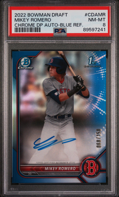 2022 Bowman Draft Chrome Autograph Blue Refractor Mikey Romero #CDAMR /150 PSA 8