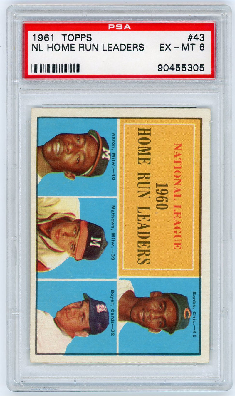 1961 Topps Home Run Leaders Ernie Banks/Hank Aaron/Ed Mathews/Ken Boyer #43 PSA 6