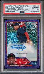2023 Topps Chrome Update Purple Speckle Enmanuel Valdez #AC-EV RC Auto /299 PSA 10