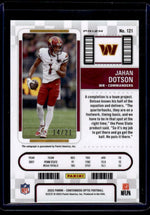 2022 Panini Contenders Optic 121 Jahan Dotson Rookie Ticket Prizm Rookie /21 Commanders Auto