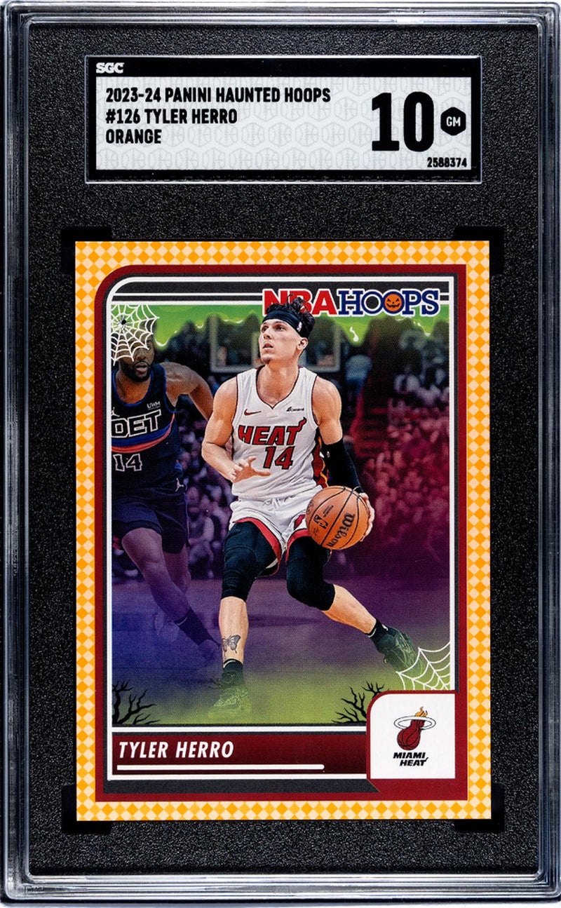 2023-24 Panini Haunted Hoops #126 Tyler Herro Orange SGC 10