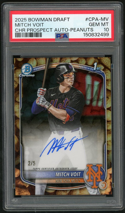 2025 Bowman Draft Chrome Prospect Autographs Peanuts Mitch Voit #CPA-MV /5 PSA 10