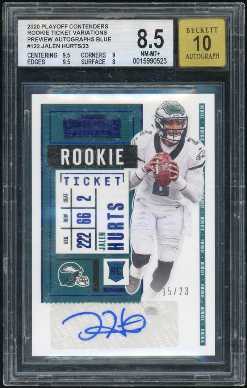 2020 Panini Contenders Football 122 Jalen Hurts Rookie Ticket Variations Preview Rookie /23 Beckett 8.5 NM-MT+ Philadelphia Eagles Auto