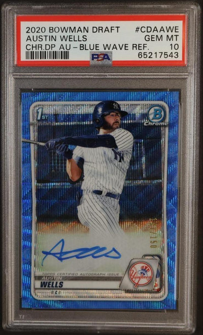 2020 Bowman Chrome Draft Autographs Blue Wave Refractor Austin Wells #CDAAWE /150 PSA 10