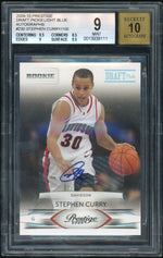 2009 Panini Prestige Draft Picks Light Blue Autograph Stephen Curry #230 /100 BGS 9