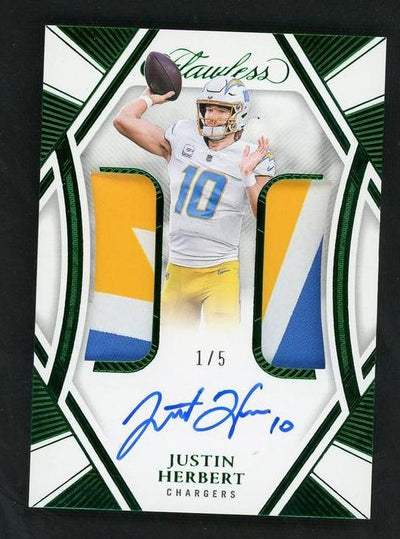 2022 Panini Flawless DPA-JHT Justin Herbert Dual Patch Autographs /5 VG Los Angeles Chargers