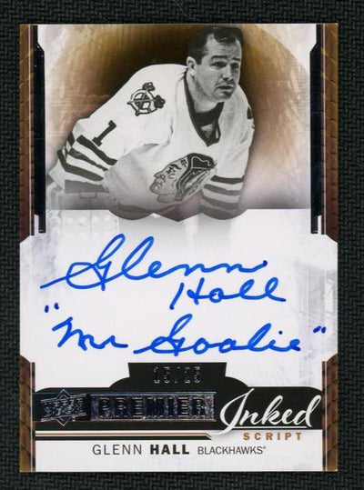 2015 Upper Deck Upper Deck Premier IN-GH Glenn Hall Inked Script Blackhawks Auto