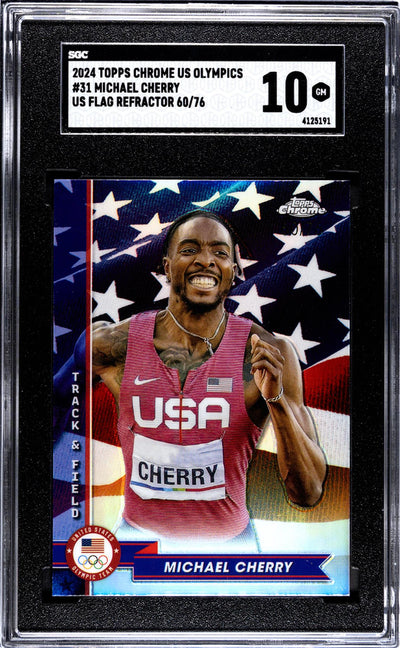 2024 Topps Chrome Us Olympics #31 Michael Cherry Us Flag Refractor 60/76 SGC 10