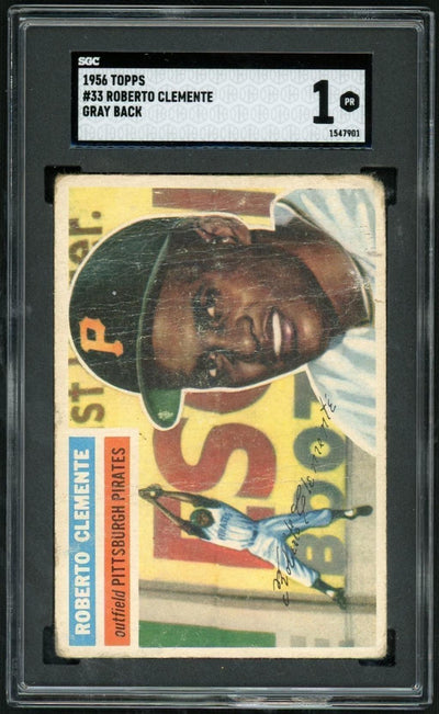 1956 Topps Roberto Clemente Gray Back #33b Pirates SGC 1