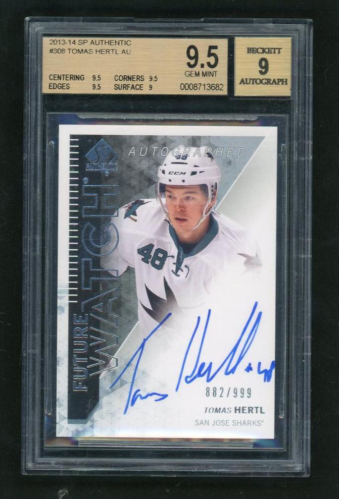 2013 Upper Deck SP Authentic 308 Tomas Hertl Future Watch Rookie /999 Beckett 9.5 Gem Mint San Jose Sharks Auto