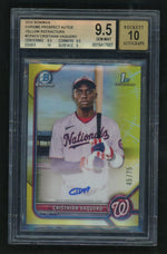 2022 Bowman Chrome CPA-CV Cristian Vaquero Chrome Prospect Autos Yellow Rookie /75 Beckett 9.5 Gem Mint Washington Nationals