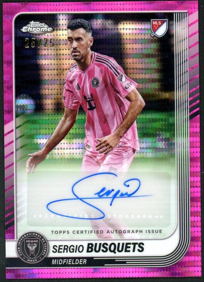 2025 Topps Chrome MLS Chrome Autographs Sergio Busquets Pink Pulsar /25