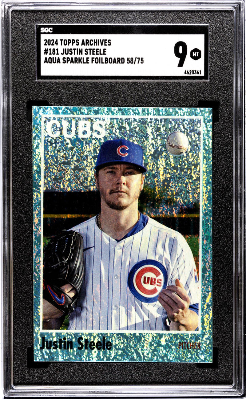 2024 Topps Archives Aqua Sparkle Justin Steele #181 /75 SGC 9