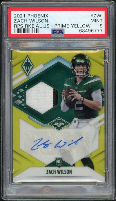 2021 Panini Phoenix Rookie Premiere Jersey Autographs Yellow Prime Zach Wilson #2 /25 PSA 9