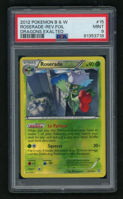 2012 Pokemon Black and White Dragons Exalted Reverse Holo Roserade #15 PSA 9