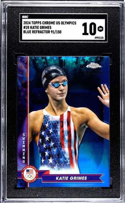 2024 Topps Chrome Us Olympics #28 Katie Grimes Blue Refractor 91/150 SGC 10