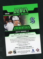 2022 Upper Deck Credentials DTAR-BE Matty Beniers Debut Ticket Access Rookie /25 VG Auto