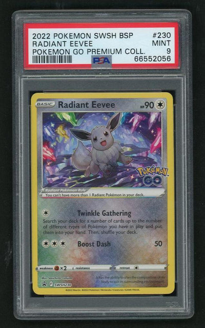 2022 Pokemon Sword and Shield Black Star Promo Pokemon Go Premium Collection Radiant Eevee #SWSH230 PSA 9
