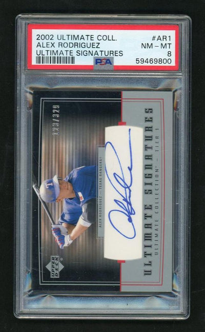 2002 Ultimate Collection Ultimate Signatures Ultimate Signatures Alex Rodriguez #AR1 /399 PSA 8