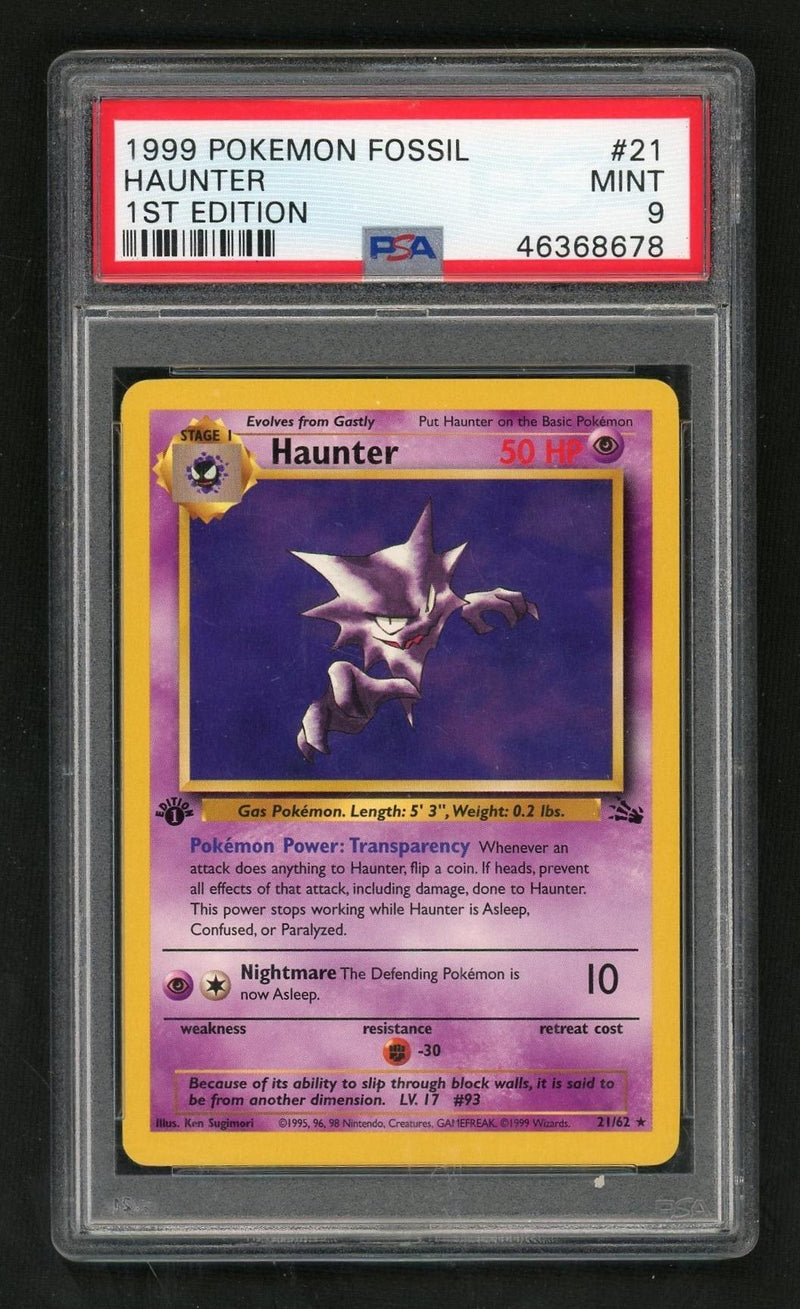 1999 Pokemon Fossil 1st Edition Haunter #21 PSA 9